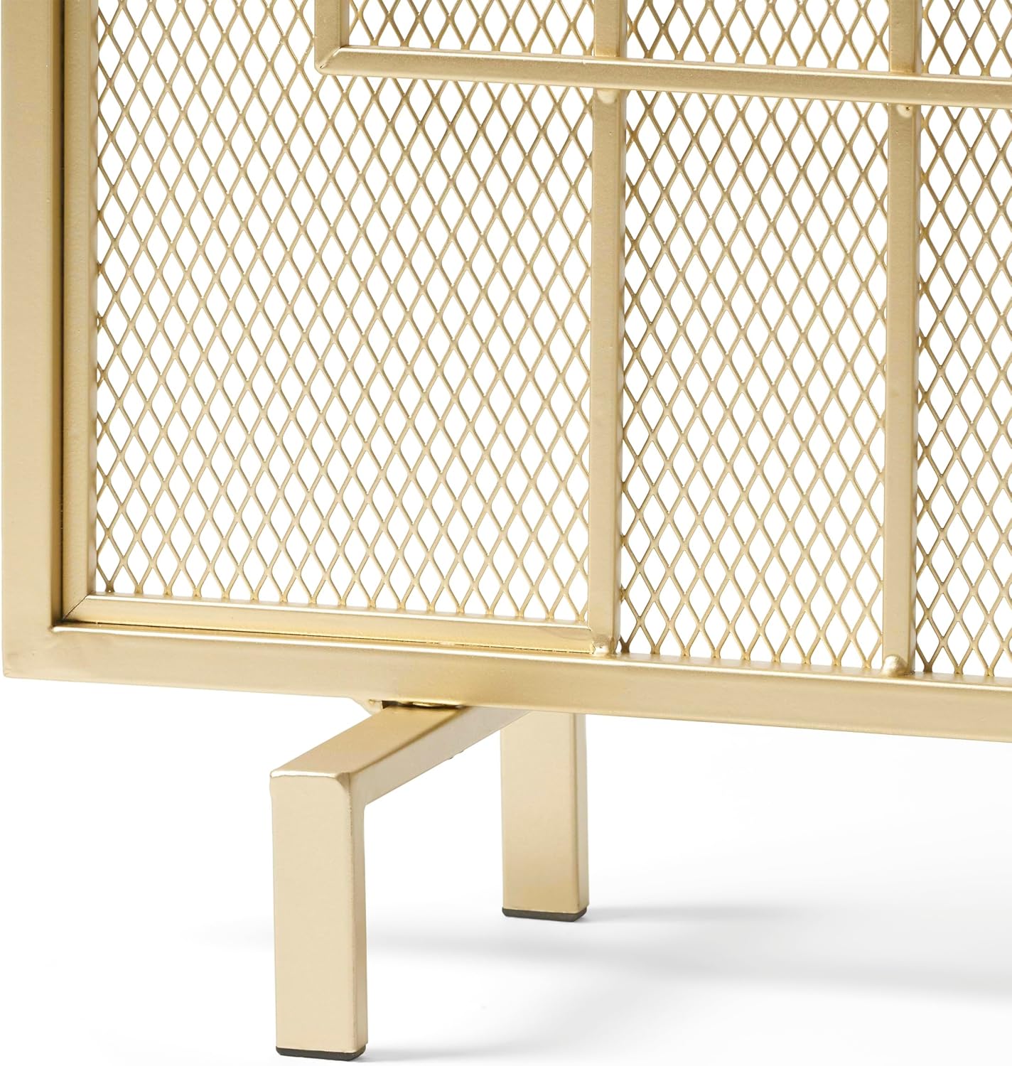 1 Panel Fireplace Screen, Lightweight Iron Fire Spark Guard for Living Room, Modern Fire Place Protector Gate for Home, Geometric Design， 41" x 30.75", Gold