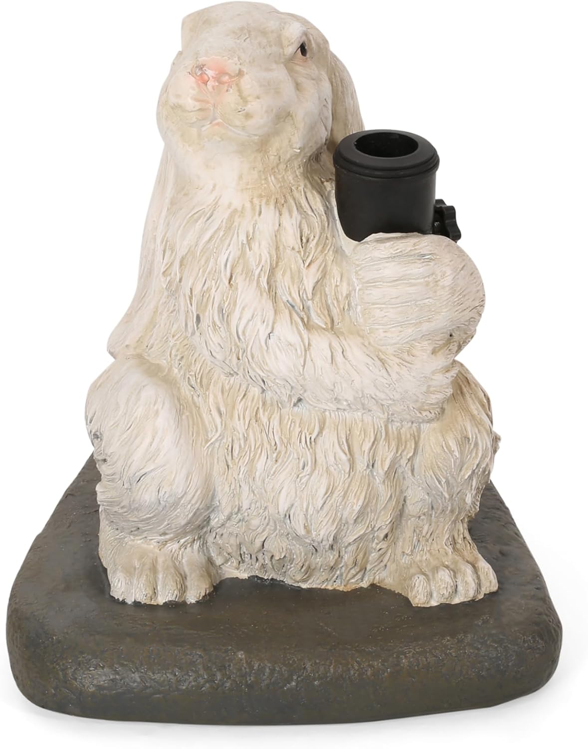 Rabbit Umbrella Base - 50lb Matte White Outdoor Patio Stand - Concrete with Resin Finish - Fits 1.5", 1.75", & 2" Poles - Charming Garden Decor