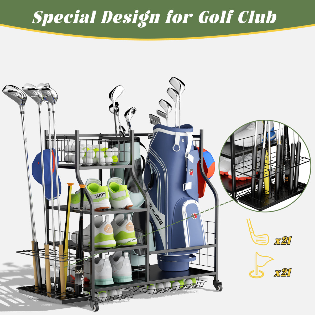 Golf Bag Storage Garage Organizer,Golf Club Bag Storage Rack for Garage, Extra Storage Rack for Golf Clubs,Golf Bag Organizer Fit for Garage,Shed,Basement