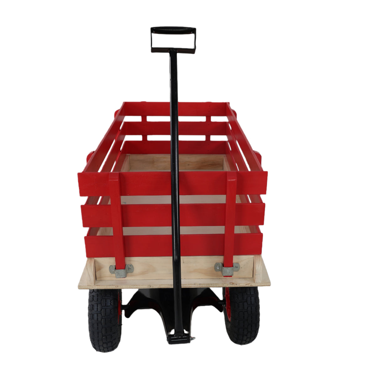 Children's and garden wooden carriages, all-terrain rubber inflatable wheelers, outdoor games, courtyard transportation, picnic supplies (red and natural colors)