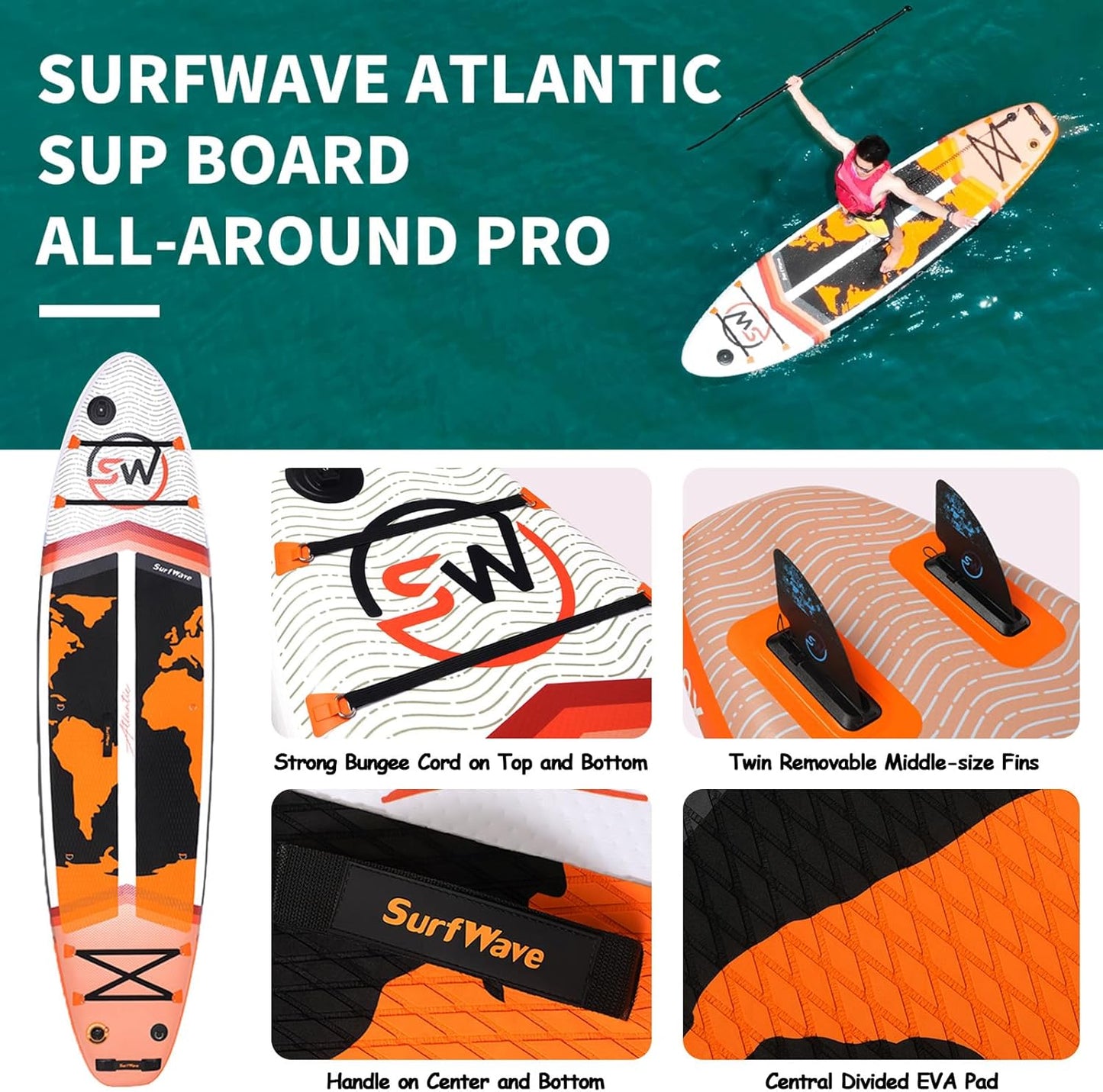 Extra Wide Inflatable Paddle Board,2-in-1 Adjustable Paddle Board for Adults,400lb Capacity Stand Up Stable Inflatable SUP, All Skill Levels,3 Detachable Fins,1 Backpack,Pump & Repair Kit