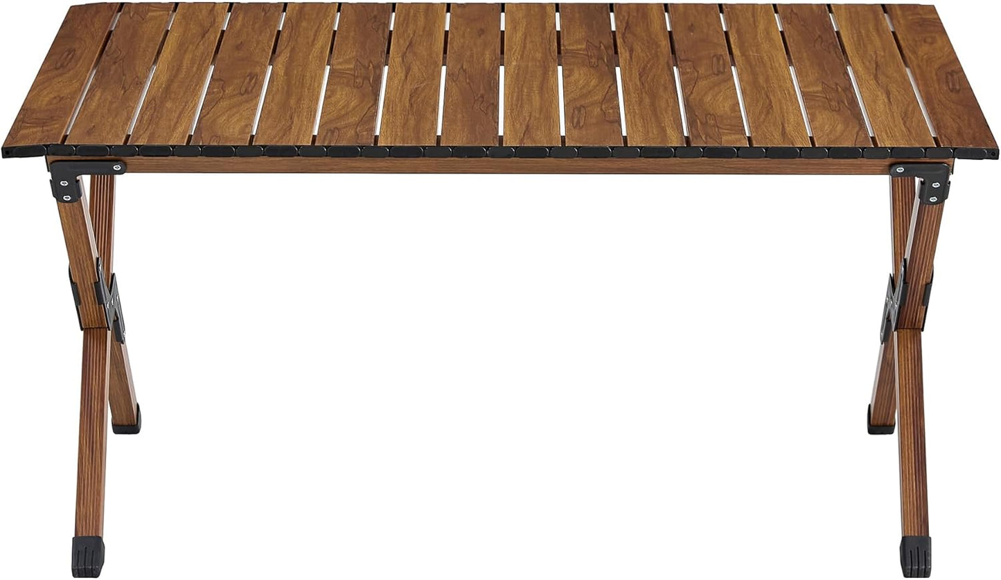 1-Piece Folding Outdoor Table,Lightweight Aluminum Roll-up Rectangular Table for Indoor, Outdoor Camping, Picnics,Beach,Backyard, BBQ, Party, Patio, Brown