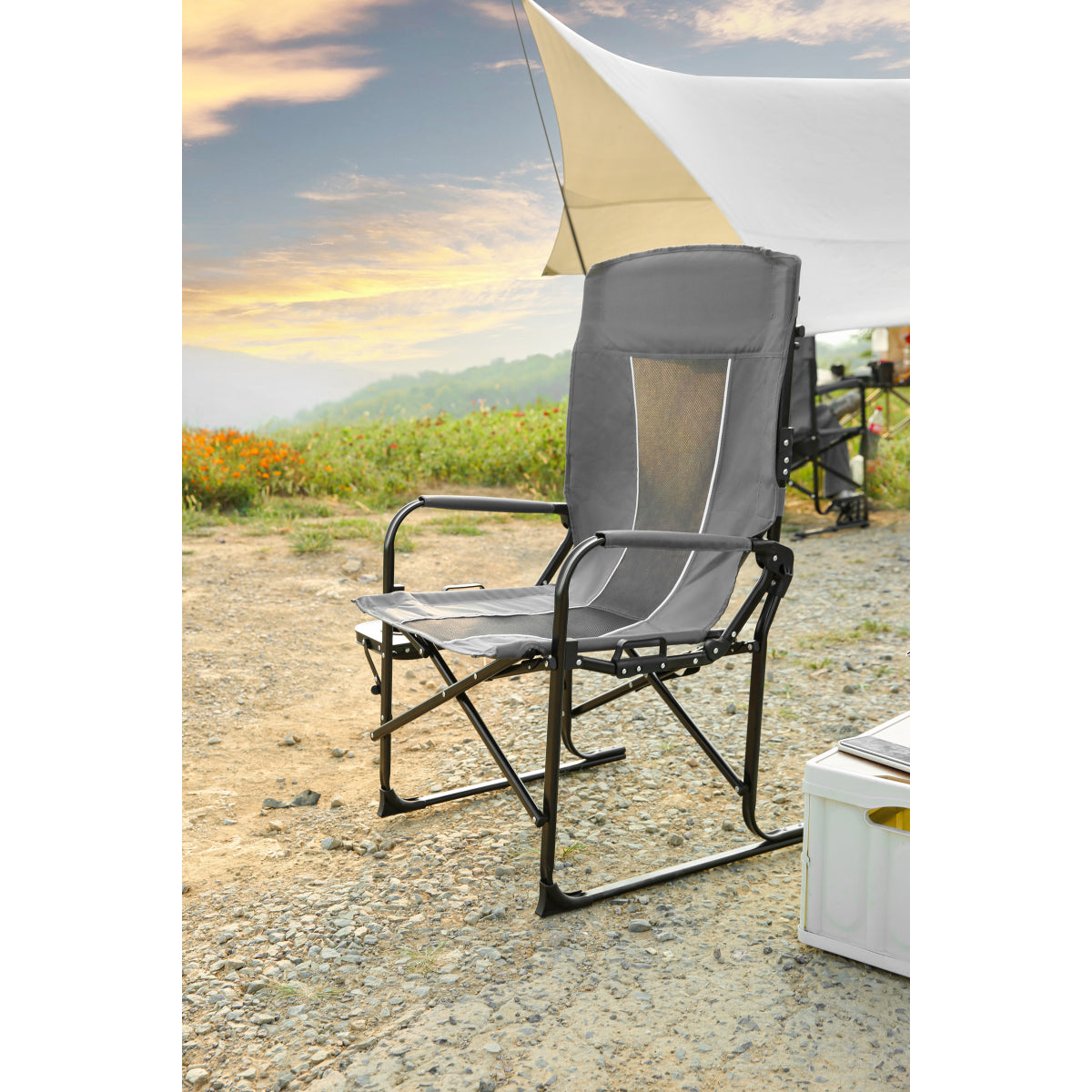 Camping Directors Chair, Heavy Duty,Oversized Portable Folding Chair with Side Table, Pocket for Beach, Fishing,Trip,Picnic,Lawn 
Grey