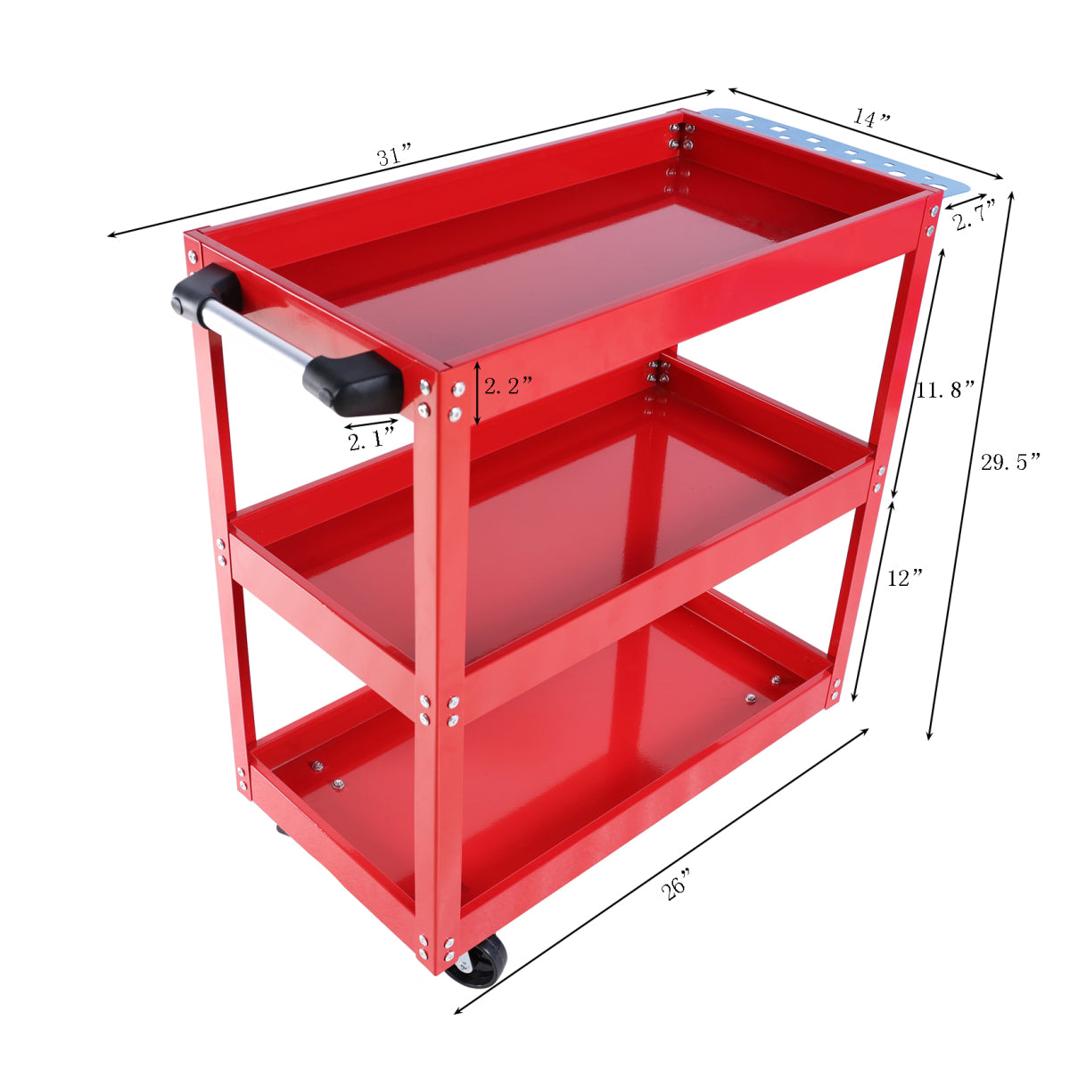 Tool Cart on Wheels, 3 Tier Rolling Mechanic Tool Cart, Heavy Duty Steel Utility Cart w/Lockable Wheels, 450 LBS Capacity Industrial Service Cart for Garage, Warehouse, Workshop (Bright Red)