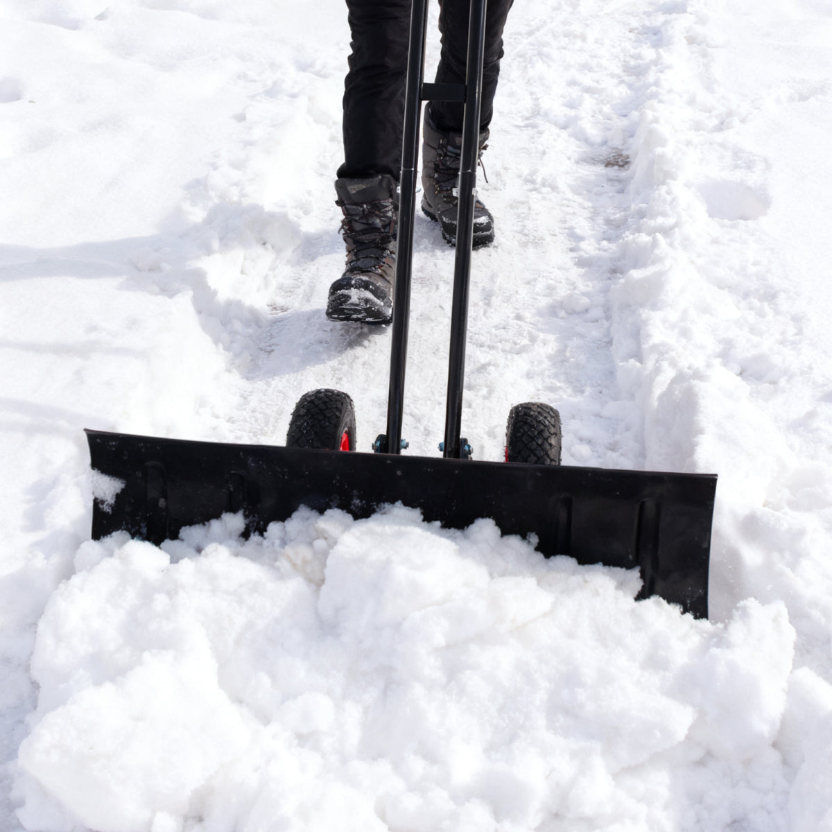 30" Heavy Duty Snow Shovel with Wheels, Garvee Adjustable Angle & Height Ergonomic Handle, Sidewalk & Pavement Clearing