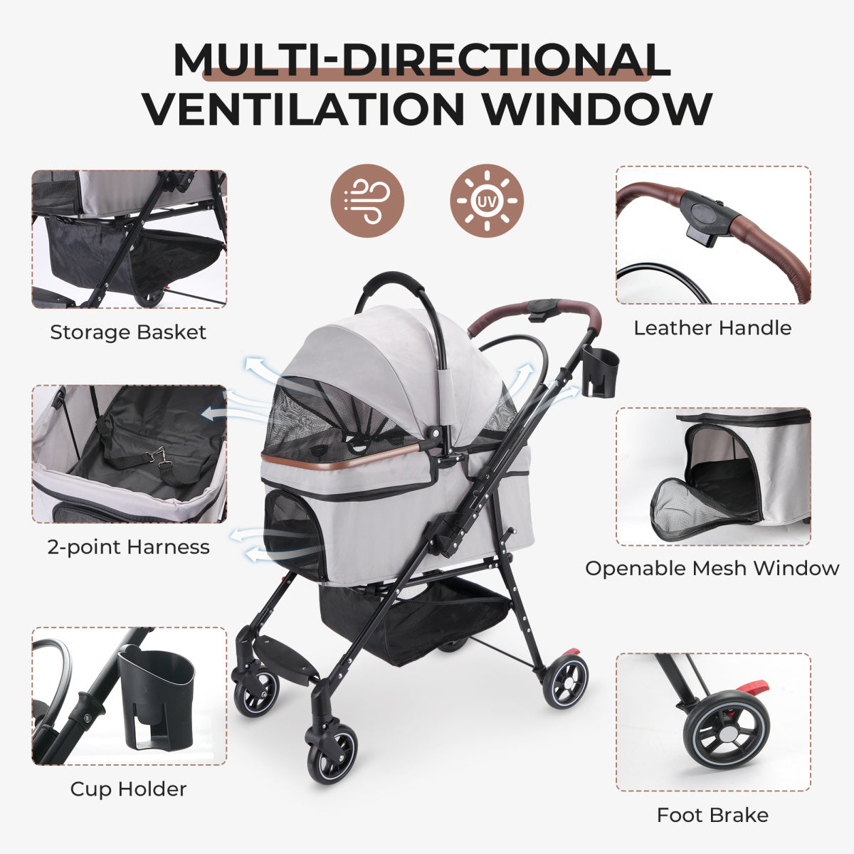 4-Wheel Foldable Pet Stroller for Dogs & Cats  360° Rotating Wheels, Separable Carrier & Travel Bag for Small Animals