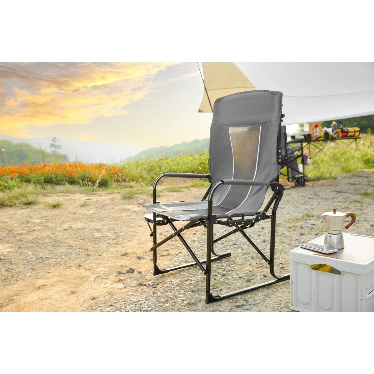 Camping Directors Chair, Heavy Duty,Oversized Portable Folding Chair with Side Table, Pocket for Beach, Fishing,Trip,Picnic,Lawn 
Grey