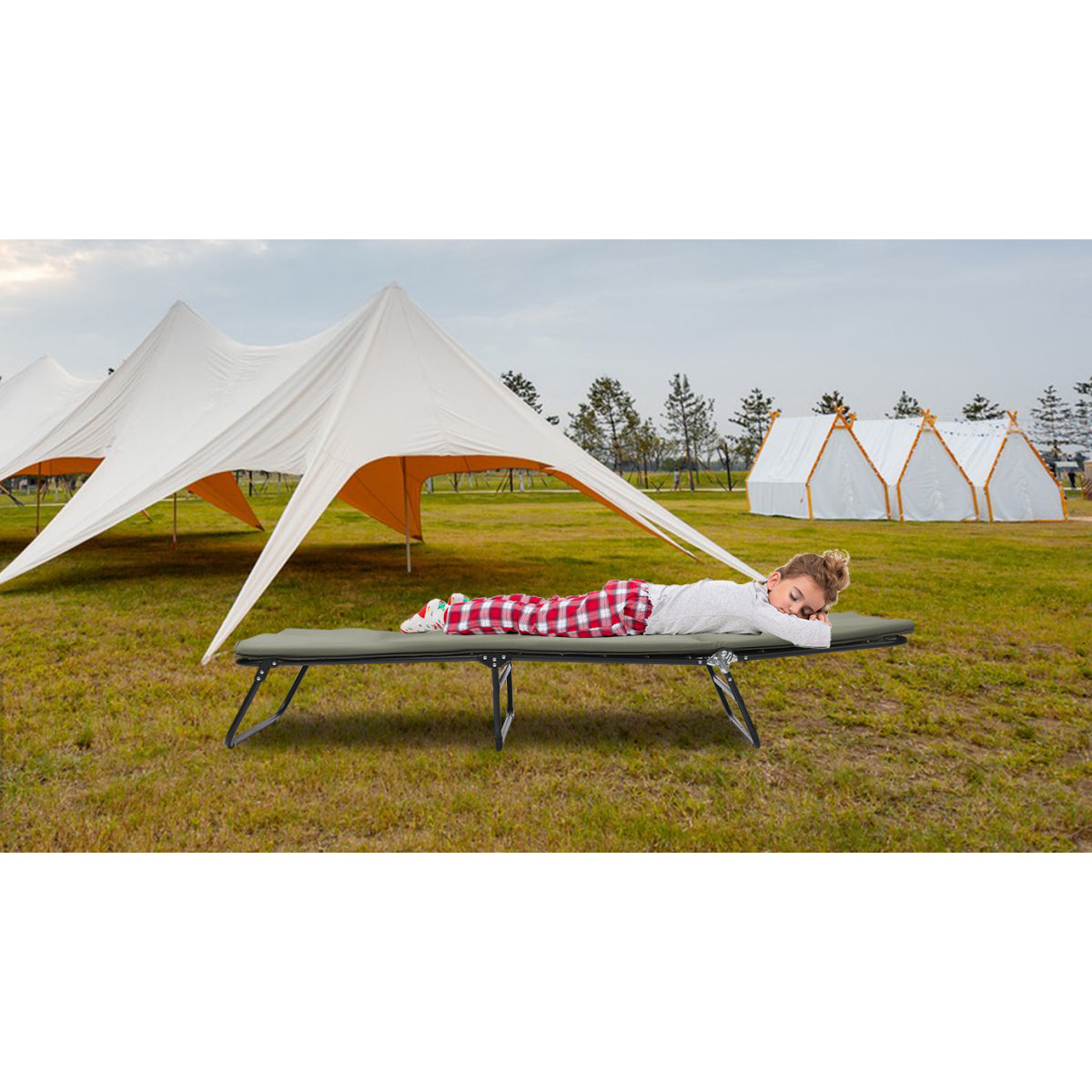 Folding Camping Cot for Adults,  5-Angle Adjustable Camping Cot Heavy Duty Outdoor Bed with Carry Bag,1200 D Layer Oxford Travel Camp Cots