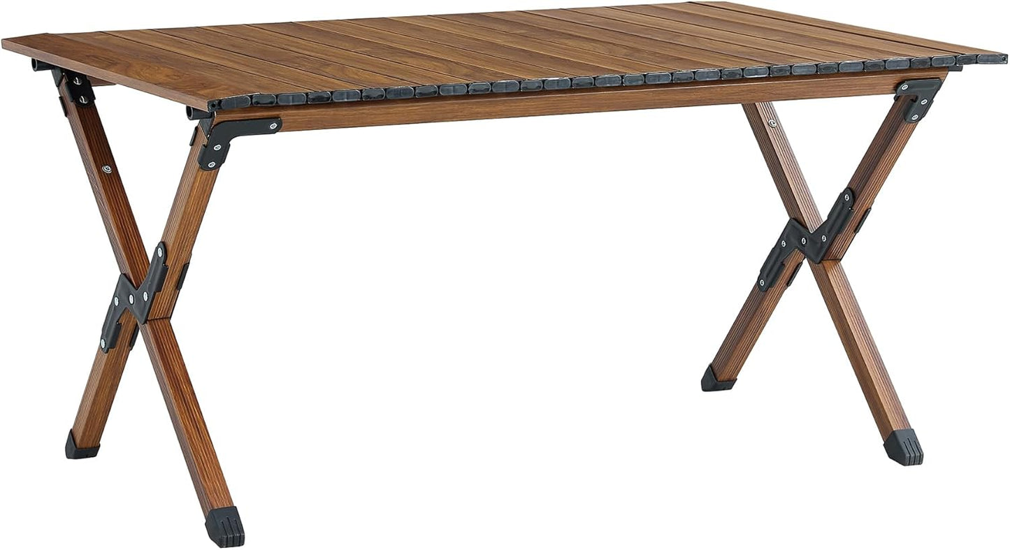 1-Piece Folding Outdoor Table,Lightweight Aluminum Roll-up Rectangular Table for Indoor, Outdoor Camping, Picnics,Beach,Backyard, BBQ, Party, Patio, Brown