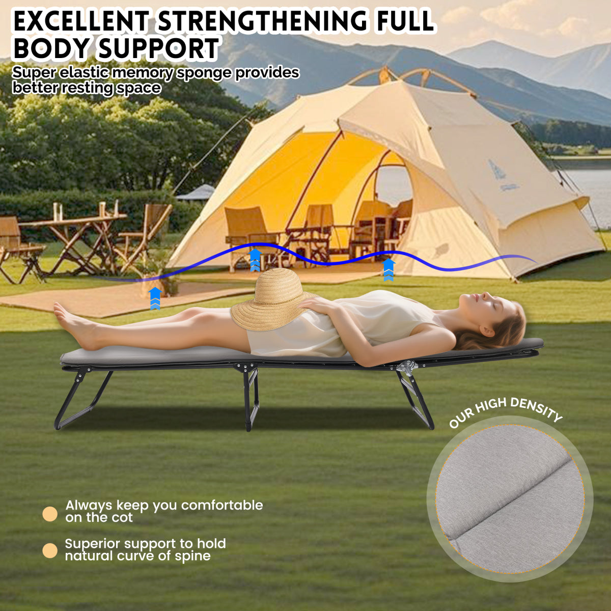 Folding Camping Cot for Adults,  5-Angle Adjustable Camping Cot Heavy Duty Outdoor Bed with Carry Bag,1200 D Layer Oxford Travel Camp Cots