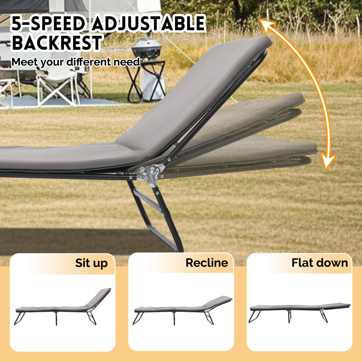 Folding Camping Cot for Adults,  5-Angle Adjustable Camping Cot Heavy Duty Outdoor Bed with Carry Bag,1200 D Layer Oxford Travel Camp Cots