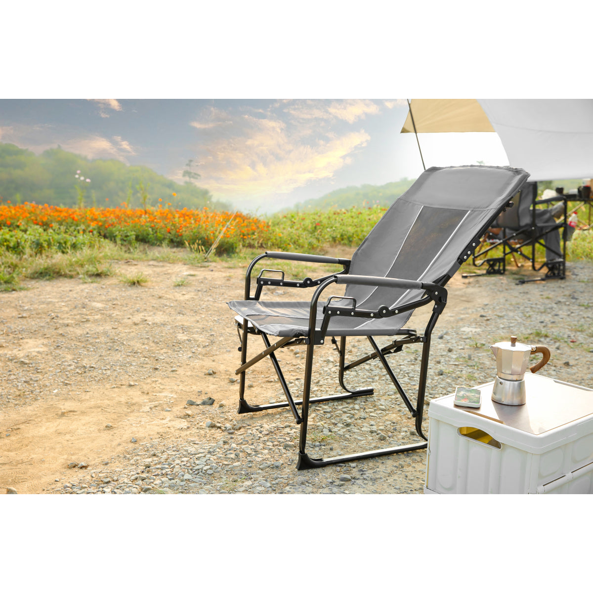 Camping Directors Chair, Heavy Duty,Oversized Portable Folding Chair with Side Table, Pocket for Beach, Fishing,Trip,Picnic,Lawn 
Grey