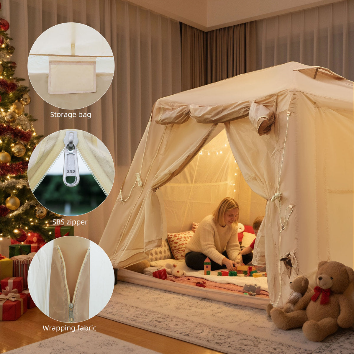 5.76 m ² Inflatable Tents for Camping with canopy, Blow Up Tent with Hand Pump, Easy Setup InflatableTent 4 Season Tent, Waterproof Oxford Air Glamping Tents for Camping Adult 2-3 Person   WL