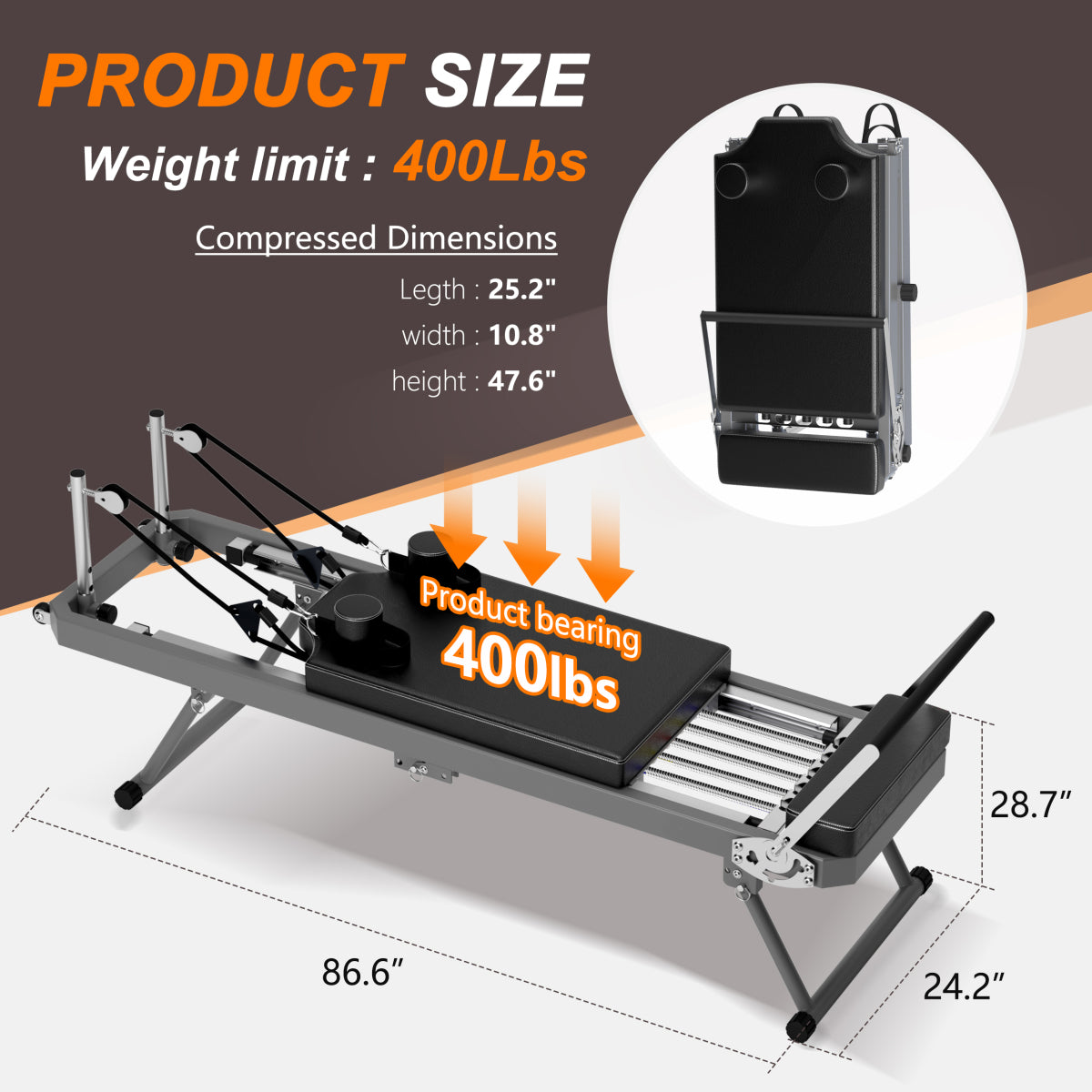 Extra Large Pilates Reformer - Multi-functional Home Fitness Equipment, 395lbs Capacity, with Dynamic Resistance Cords and Aerobic Rebounder, Improves Posture, Builds Strength, Reduces Stress, black