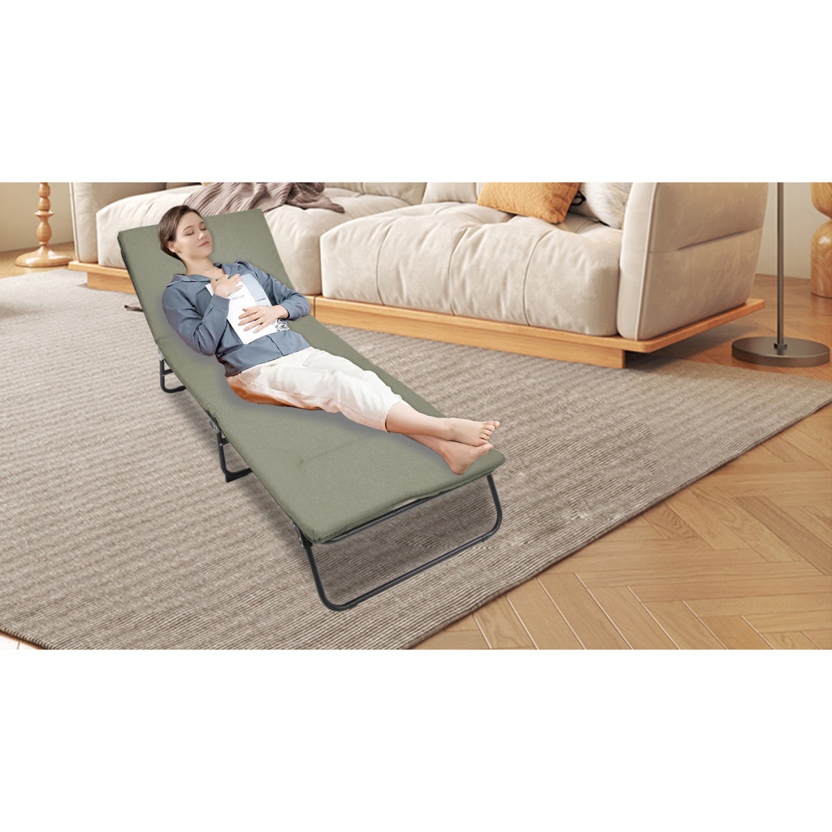 Folding Camping Cot for Adults,  5-Angle Adjustable Camping Cot Heavy Duty Outdoor Bed with Carry Bag,1200 D Layer Oxford Travel Camp Cots