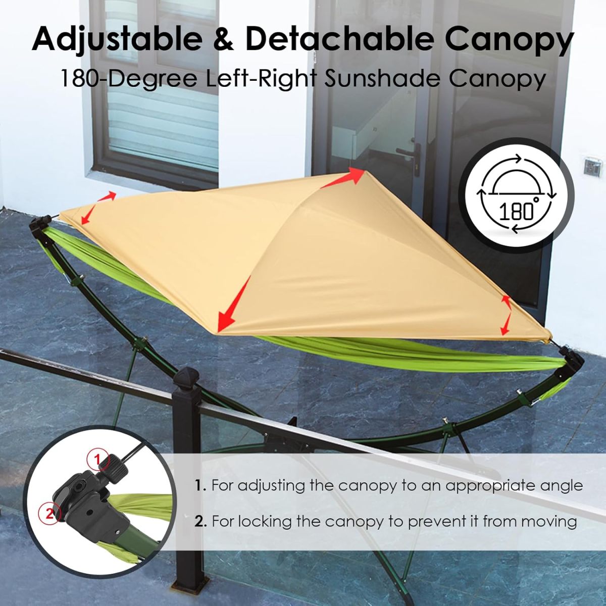 Portable Outdoor/Garden Hammock with Quick-Fold Stand, Adjustable Sunshade, and Storage Bag Adult/Child Hammock Chair Heavy-Duty Hammock Suitable for Camping, Home Gardens, Hotels, Outdoors, Beaches,