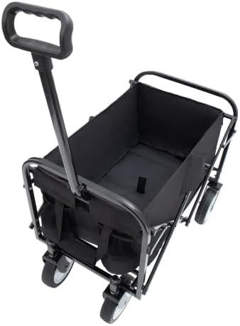 Minimeetall Extention Collapsible Foldable Cart Beach Wagon Heavy Duty Utility Cart Utility Wagon Grocery Cart for for Camping Shopping Sports Gardeing Fishing Supports 225lbs (Black)