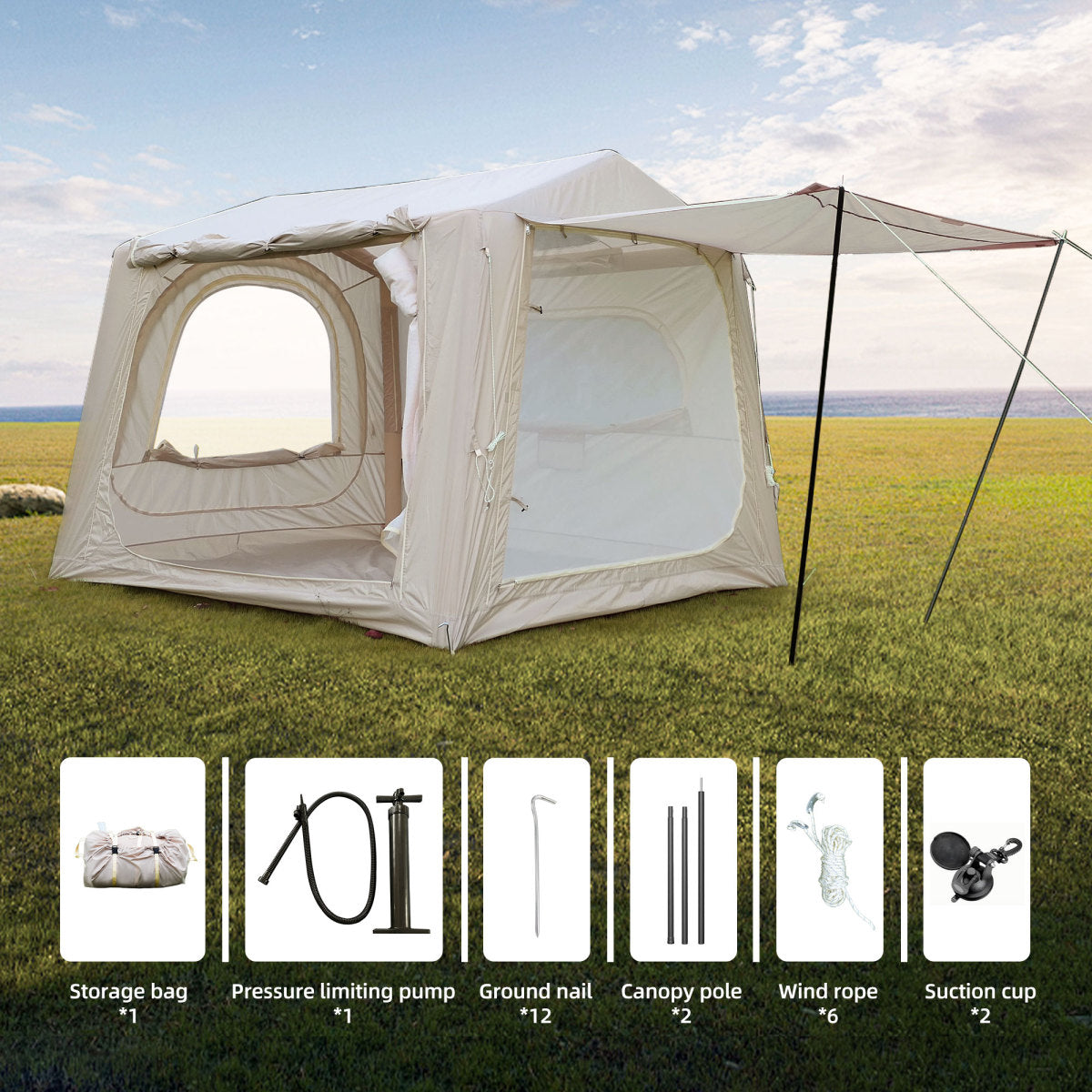 Inflatable Tents for Camping,suv tent , Easy Setup InflatableTent 4 Season Tent, Waterproof Oxford Air Glamping Tents for Camping Adult 4/6/8 Person