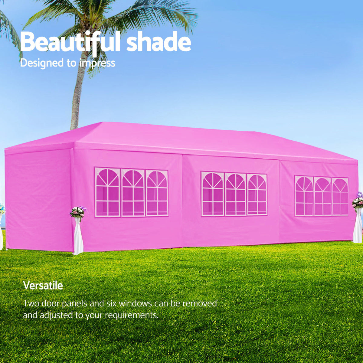 10x30' Wedding Party Canopy Tent Outdoor Gazebo with 8 Removable Sidewalls Pink Color