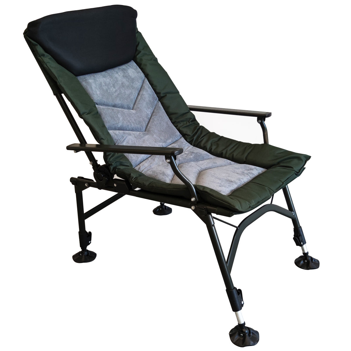 Camping Lounge Chair, Portable Folding Reclining Camping Chair with Adjustable backrest for Indoor and Outdoor Camping Beach Hiking Fishing, Green+black+grey