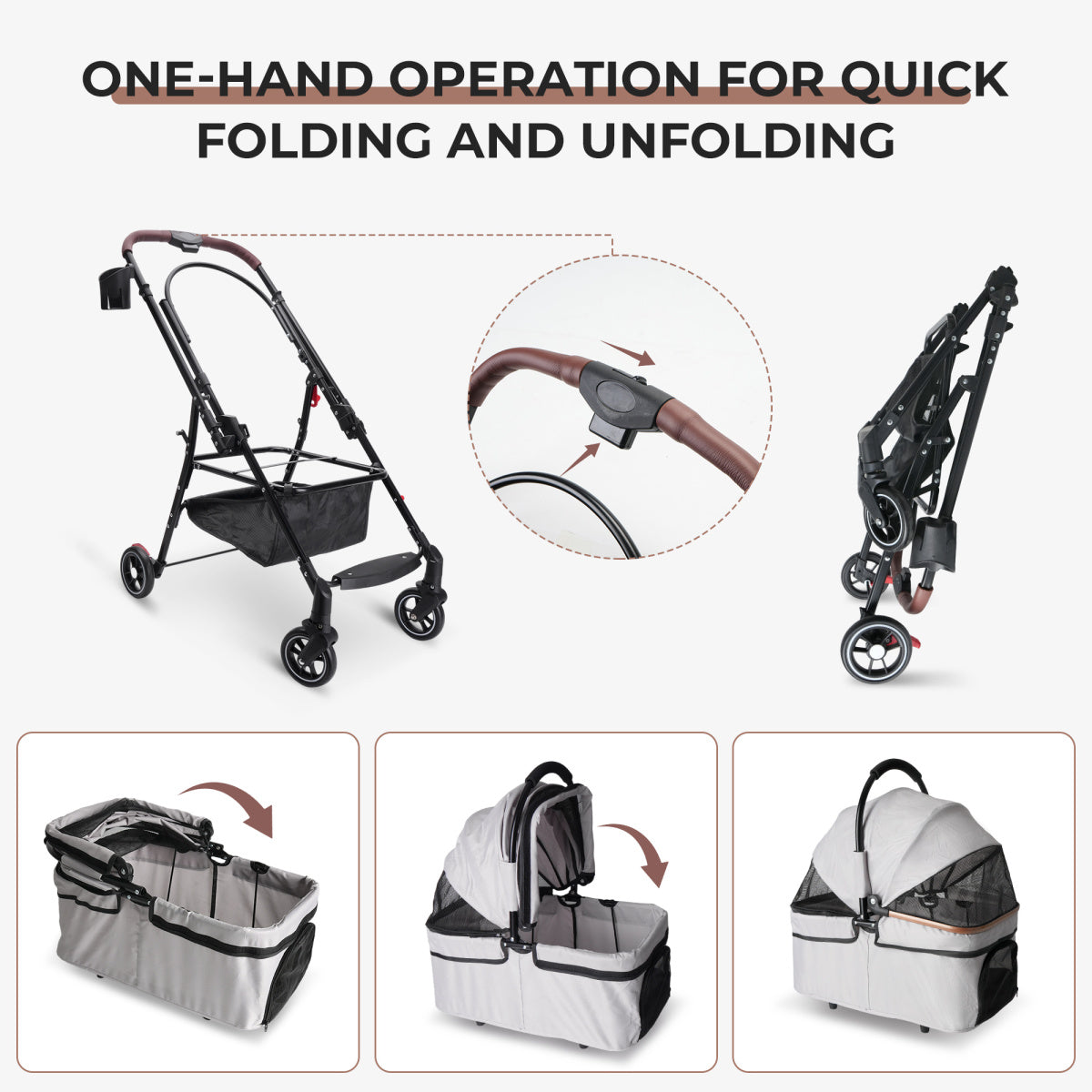 4-Wheel Foldable Pet Stroller for Dogs & Cats  360° Rotating Wheels, Separable Carrier & Travel Bag for Small Animals