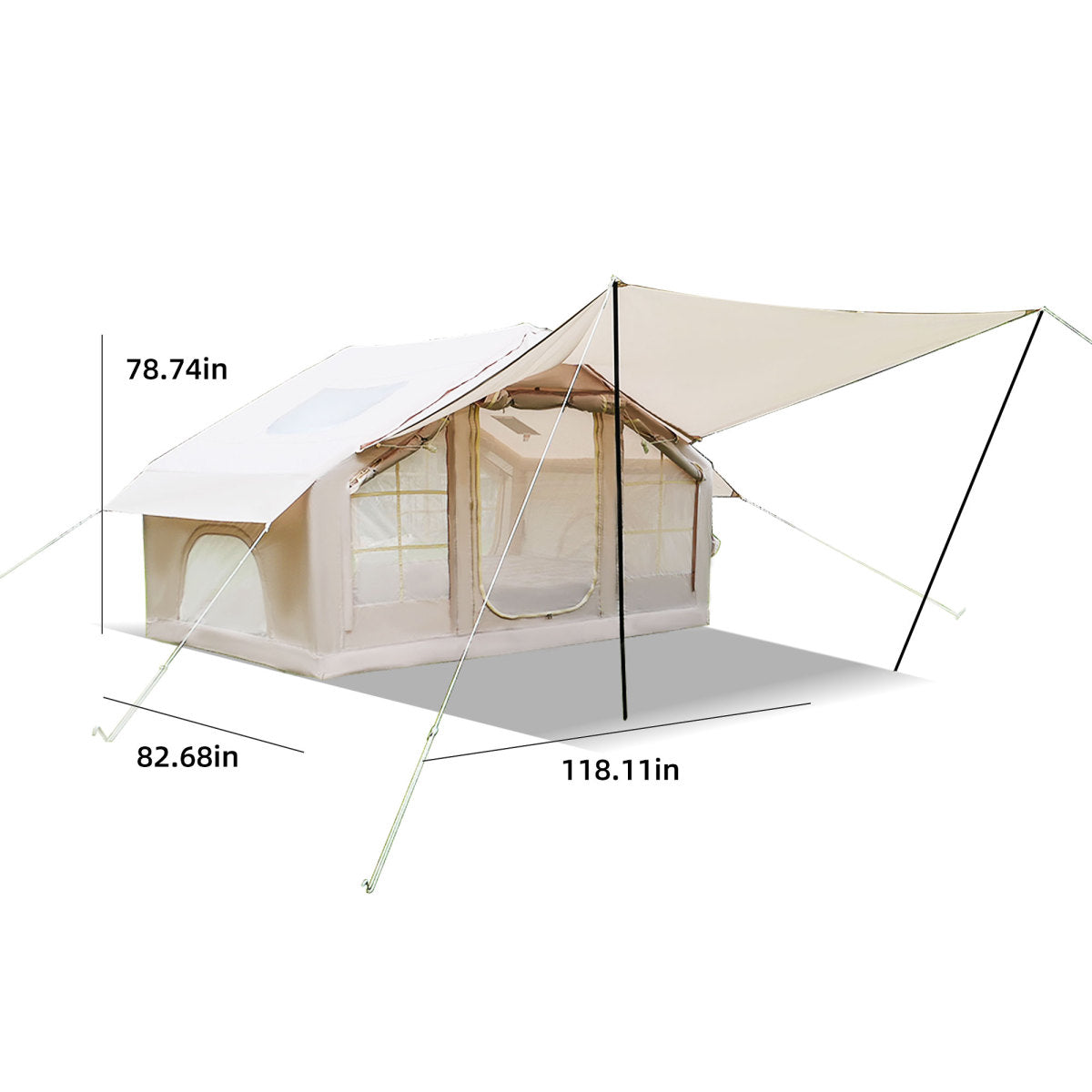 6.3m ² Inflatable Camping Tent with canopy , 4 Season Waterproof Windproof, Clear Skylight & 420D Oxford Waterproof, Air Tent with Mesh Windows/Doors
