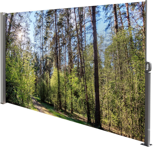 138" x 71" Retractable Side Awning, Outdoor Semi-Transparent Retractable Privacy Screen with UV Printing, Waterproof & UV-Resistant Pool Privacy Screen for Patio, Garden and Swimming Pool