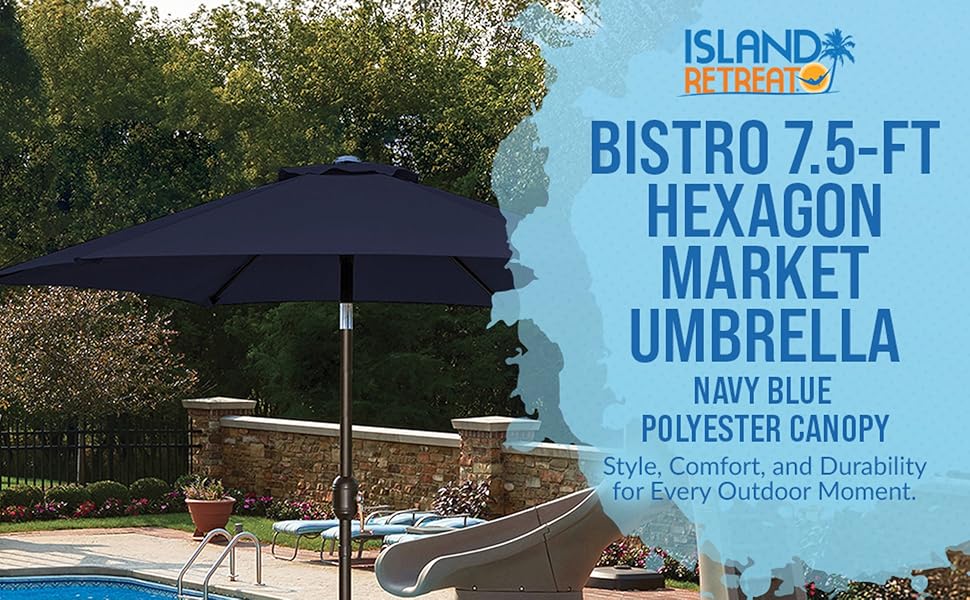 Blue Wave NU6828 Bistro 7.5-ft Hexagon Navy Blue-Polyester Canopy Market Umbrella