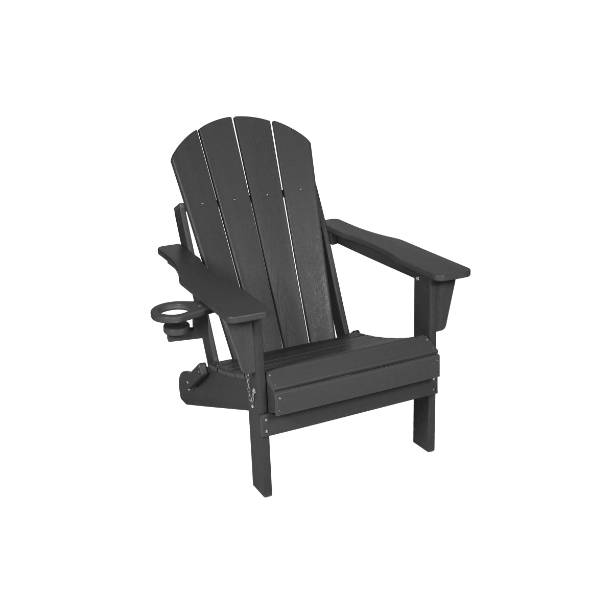 HDPE Folding Adirondack Chair with Dual Cup Holder - Composite Adirondack Chair with Wood Texture- Gray