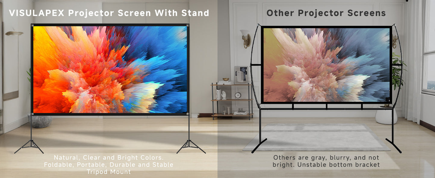 Projector Screen with Stand 100 Inch, 16:9 4K HD Portable Projector Screen Indoor Outdoor, Foldable Wrinkle-Free Movie Screen 160° Front Rear Projection Screen with Carry Bag for Home Movie