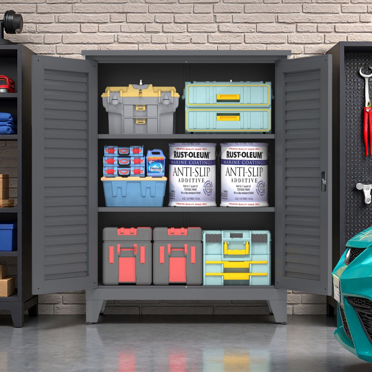 47'' Tall Metal Tool Storage Cabinet, with Ample Storage Space for Garage,Warehouse,Garden,Office, Living Room,Bathroom,Utility Room ( Slate )