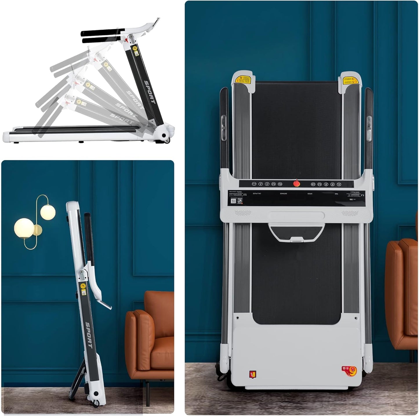 Folding Running Machine Motorised Gym 3.5HP Treadmill Medium 330lbs, Portable Compact Treadmill Foldable for Home Gym Fitness Workout Jogging Walking, Electric Power 14KM/H 2416C