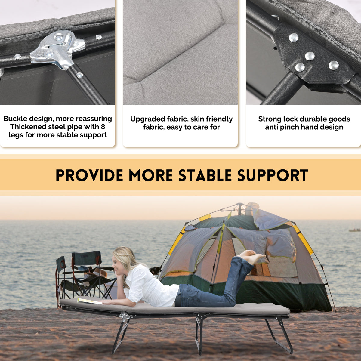 Folding Camping Cot for Adults,  5-Angle Adjustable Camping Cot Heavy Duty Outdoor Bed with Carry Bag,1200 D Layer Oxford Travel Camp Cots