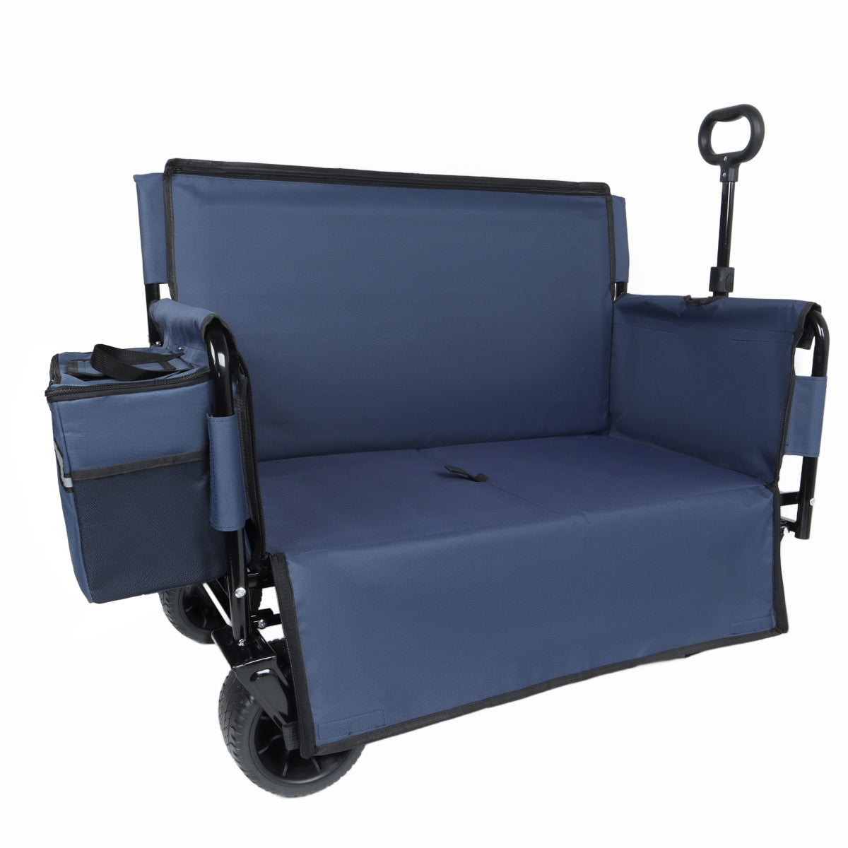 3-in-1 Folding Wagon Cart with Bench Seat & Storage, patent protection- Includes 1 ice pack, 500lbs Heavy-Duty, 180L Capacity All-Terrain Wheels for Camping, Beach, Sports, Garden, dark blue