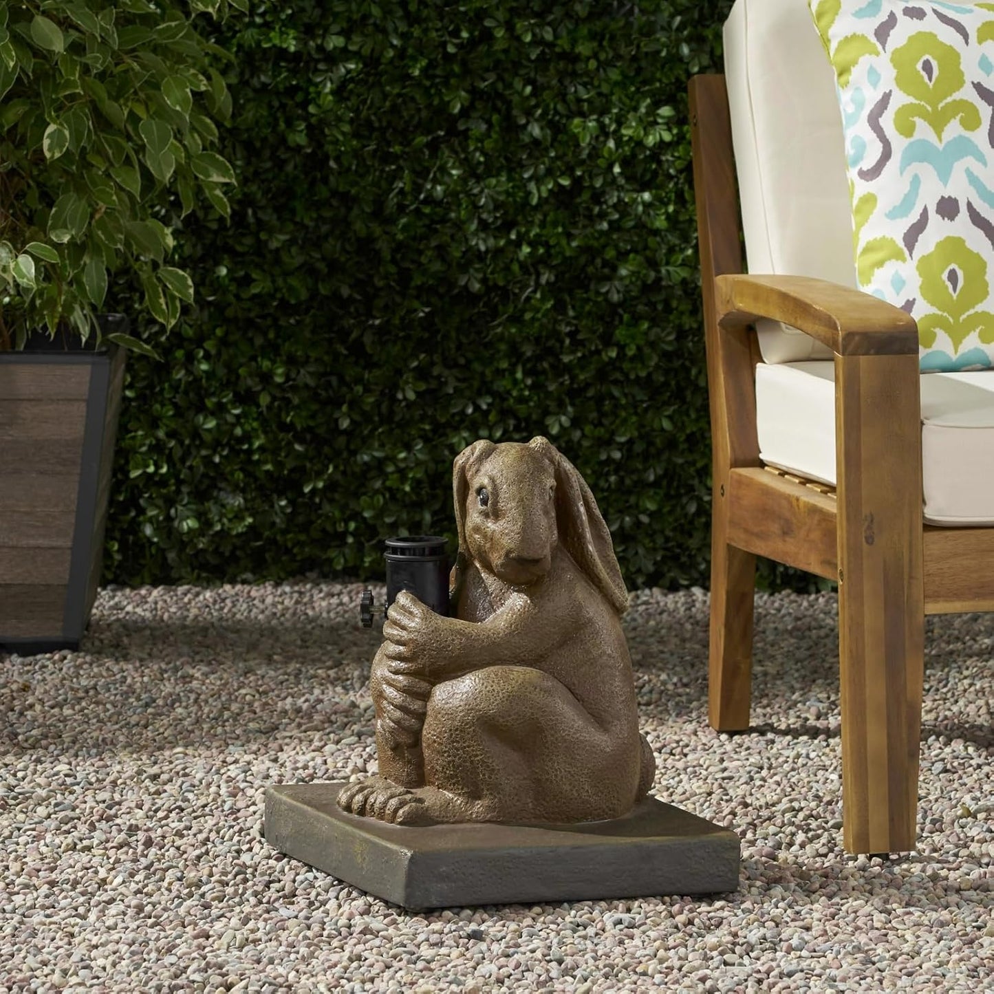 Rabbit Umbrella Base - Lightweight Concrete with Resin Finish, 13.5x13.5x16.25 Inches, Sturdy & Stylish Patio Support for Outdoor Umbrellas