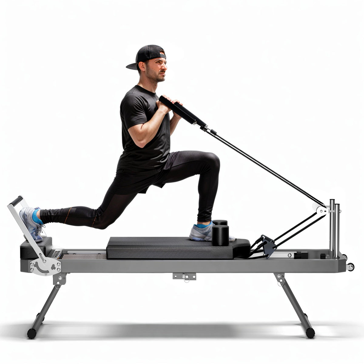 Extra Large Pilates Reformer - Multi-functional Home Fitness Equipment, 395lbs Capacity, with Dynamic Resistance Cords and Aerobic Rebounder, Improves Posture, Builds Strength, Reduces Stress, black
