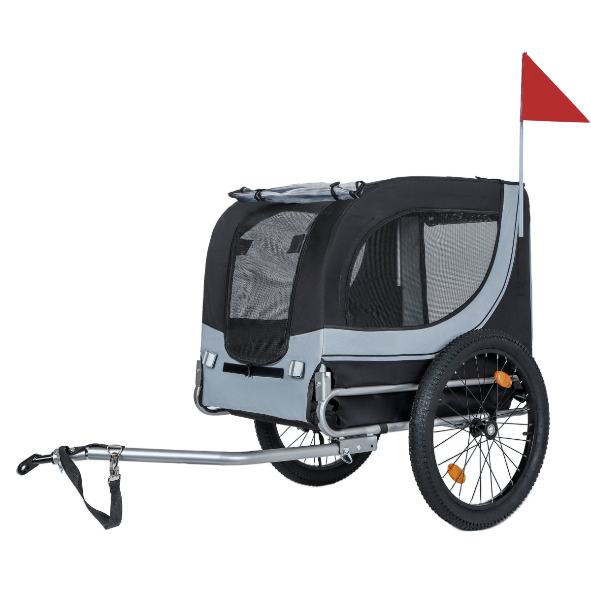 Large Folding Bike Trailer for Dogs – 100LB Capacity All-Terrain Pet Carrier, Durable Steel Frame for Cycling, Jogging, Camping & Outdoor Adventures, Black- Grey 20 1/8 width fat tire,extra mat inside