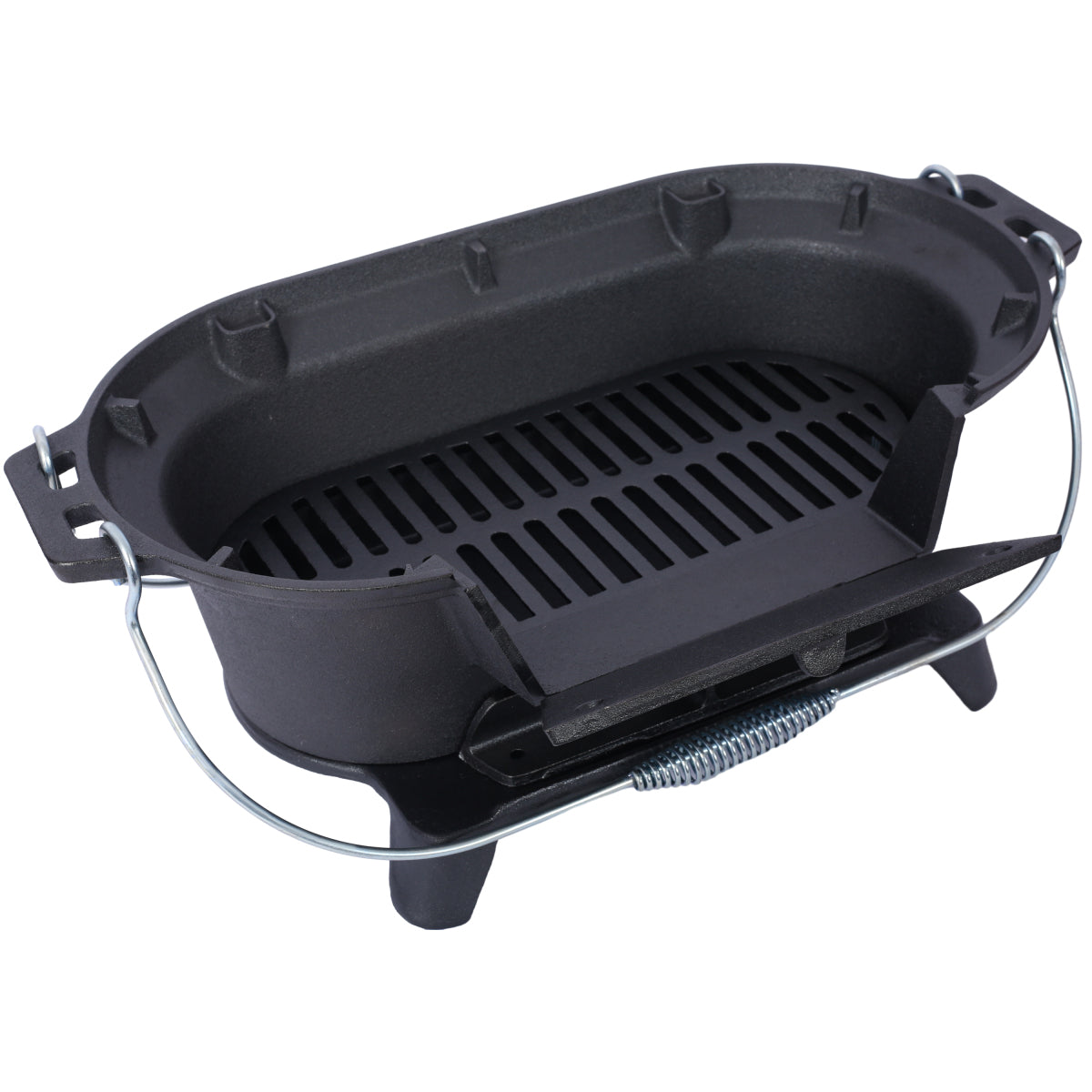 Oval Cast Iron Grill Outdoor, Portable Charcoal Grill and Tabletop Cast Iron Skillet - 100% Cast Iron, Enameled, Durable, Small Charcoal Grill, Camping Stove, Hibachi Grill