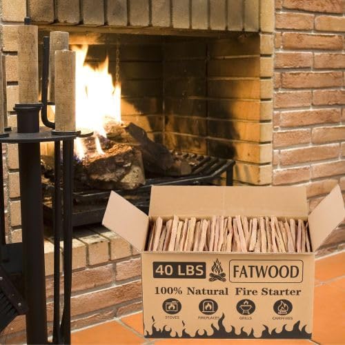 40 Lbs Fatwood Fire Starter Sticks, 100% Natural Pine Kindling Wood, Pine Firewood Firestarter for Campfire, Stove, Fireplace, Bonfires, Grill, Long-Lasting, Quick Ignition (40 LBS)