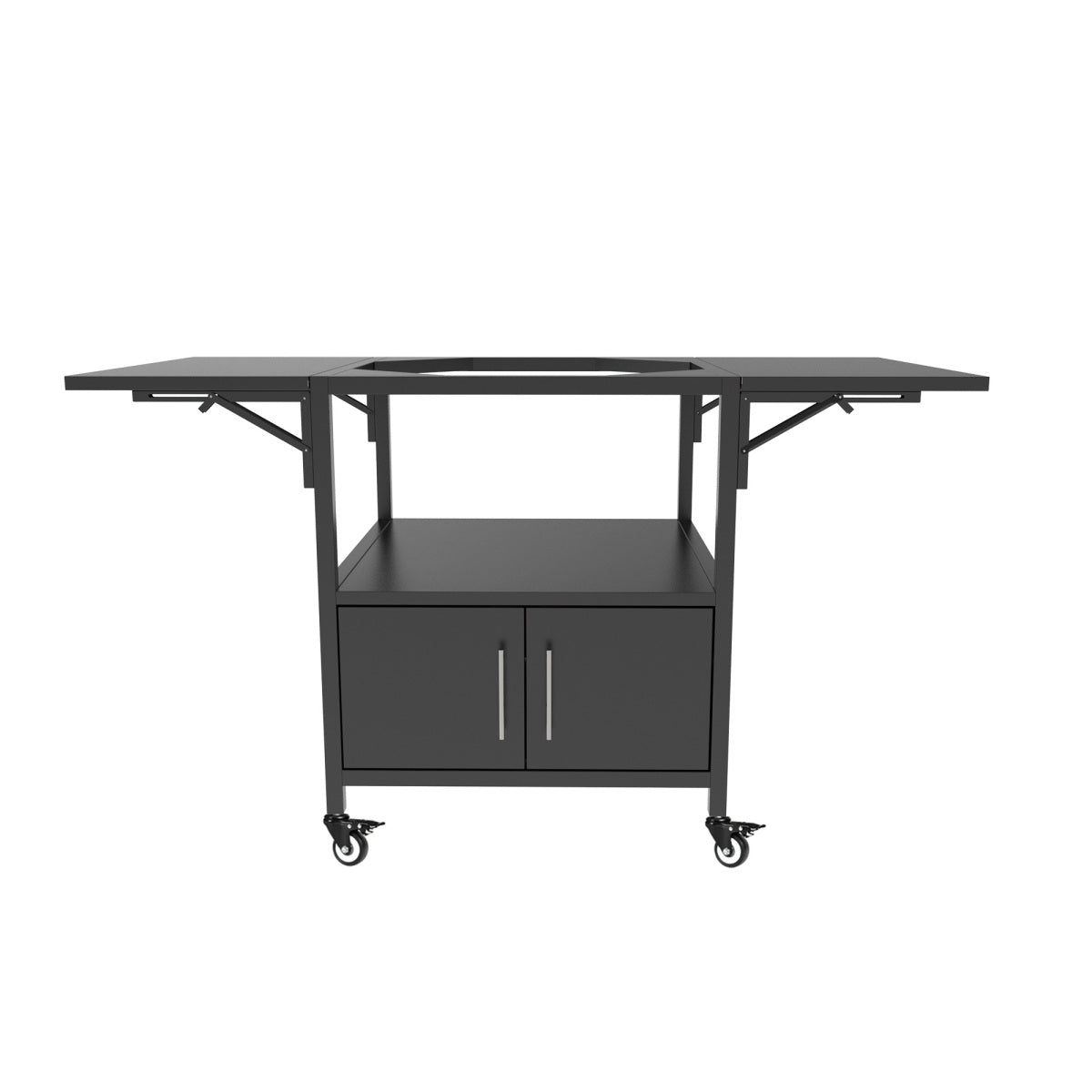 Outdoor Grill Table for Big Green Egg Style BBQ, Metal Grill Cart with 2 Folding Panels, Compatible with up to Large Green Egg, Kamado Joe Jr