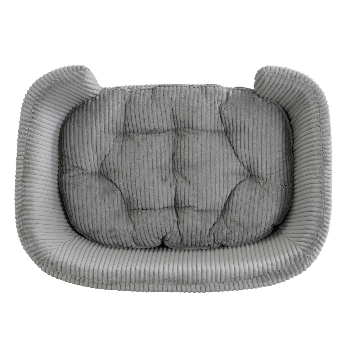 Elevated Dog Bed Frame for Small Dog, Corduroy Pet Couch Bed with Rubber Wood Legs and Supportive Foam, Gray, Easy Assembly