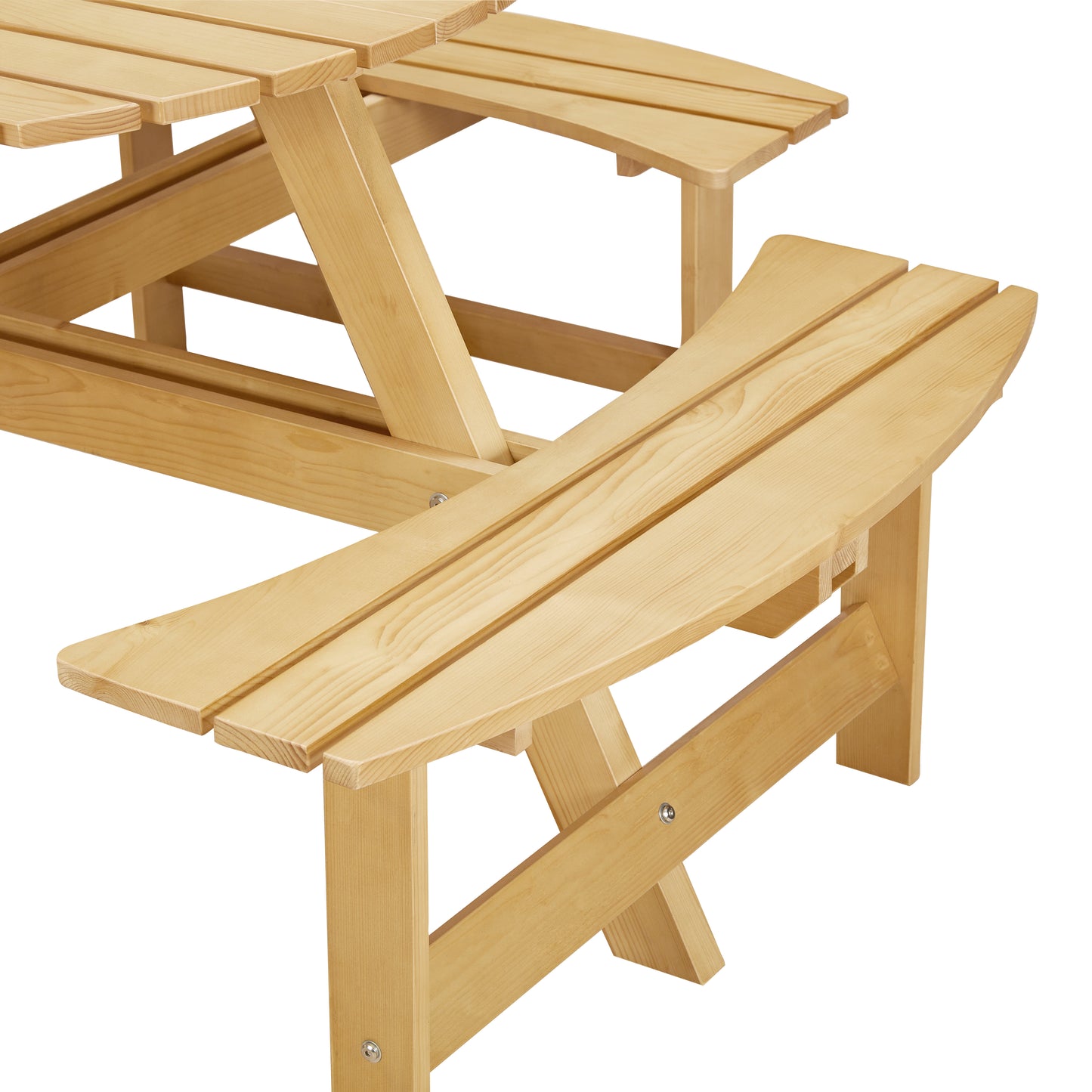 Outdoor 8 Person Picnic Table, 8 person Round Picnic Table with 4 Built-in Benches, Umbrella Hole, Outside Table and Bench Set for Garden, Backyard, Porch, Patio,  Natural   WL
