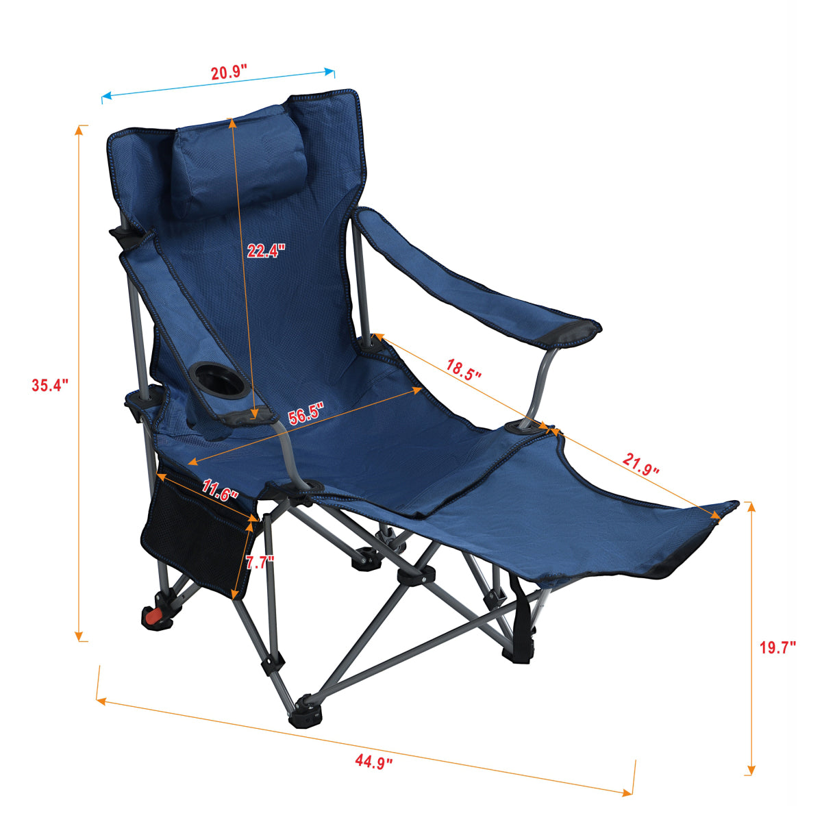 Outdoor Camping Chairs Folding/Portable/Adjustable reclining chair(Three-level adjustment), Side Pockets & Cup Holder,Carry Bag,Dark Blue    RR