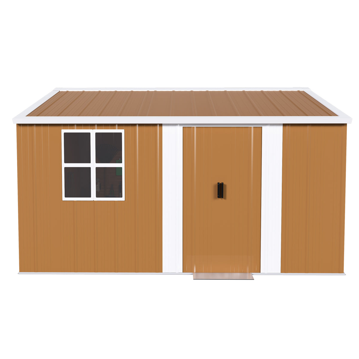 12x10 FT Heavy-Duty Metal Storage Shed with Windows, Lockable Door & Ventilation - Weatherproof Outdoor Garden Shed for Backyard, Lawn, and Tool Organization    RR