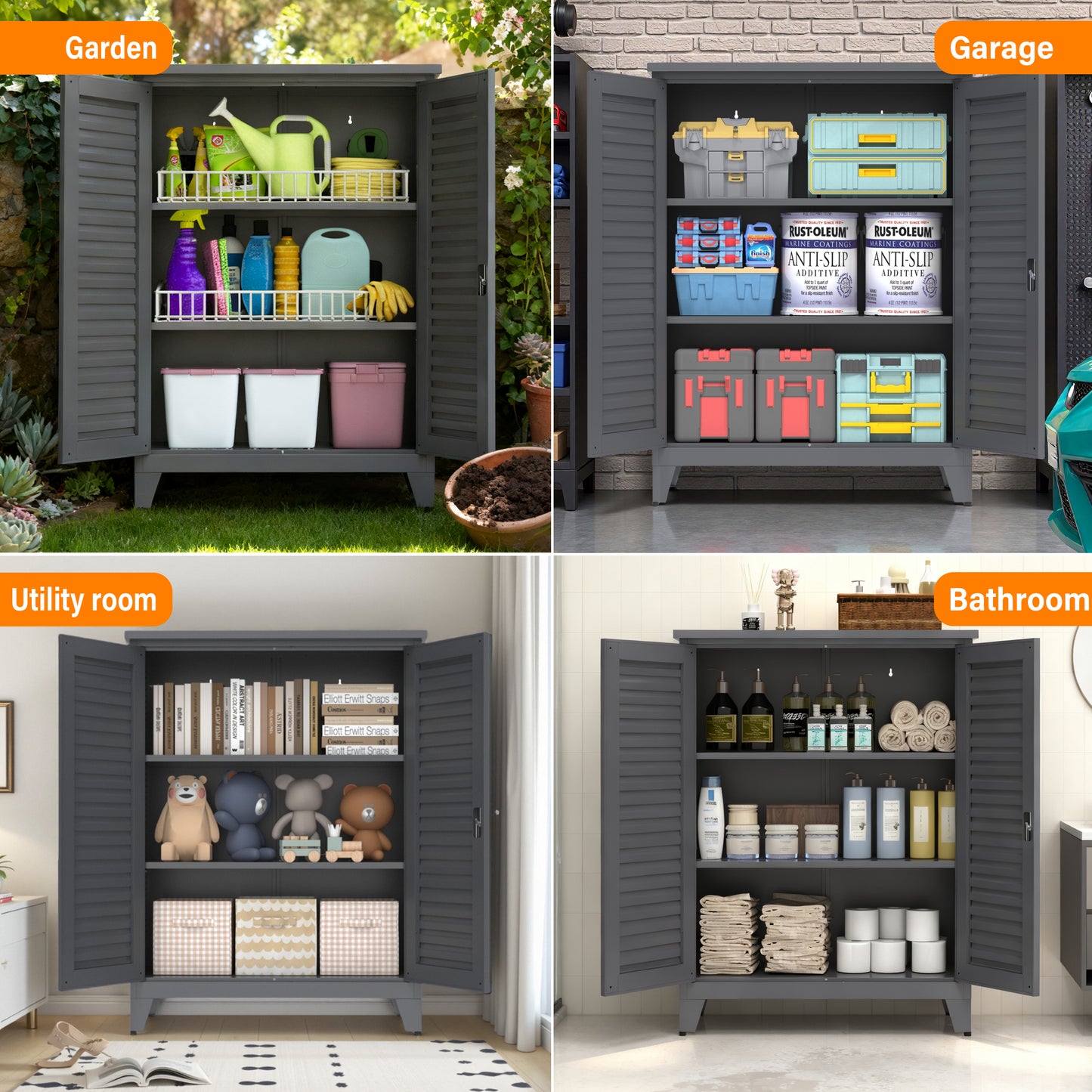 47'' Tall Metal Tool Storage Cabinet, with Ample Storage Space for Garage,Warehouse,Garden,Office, Living Room,Bathroom,Utility Room ( Slate )