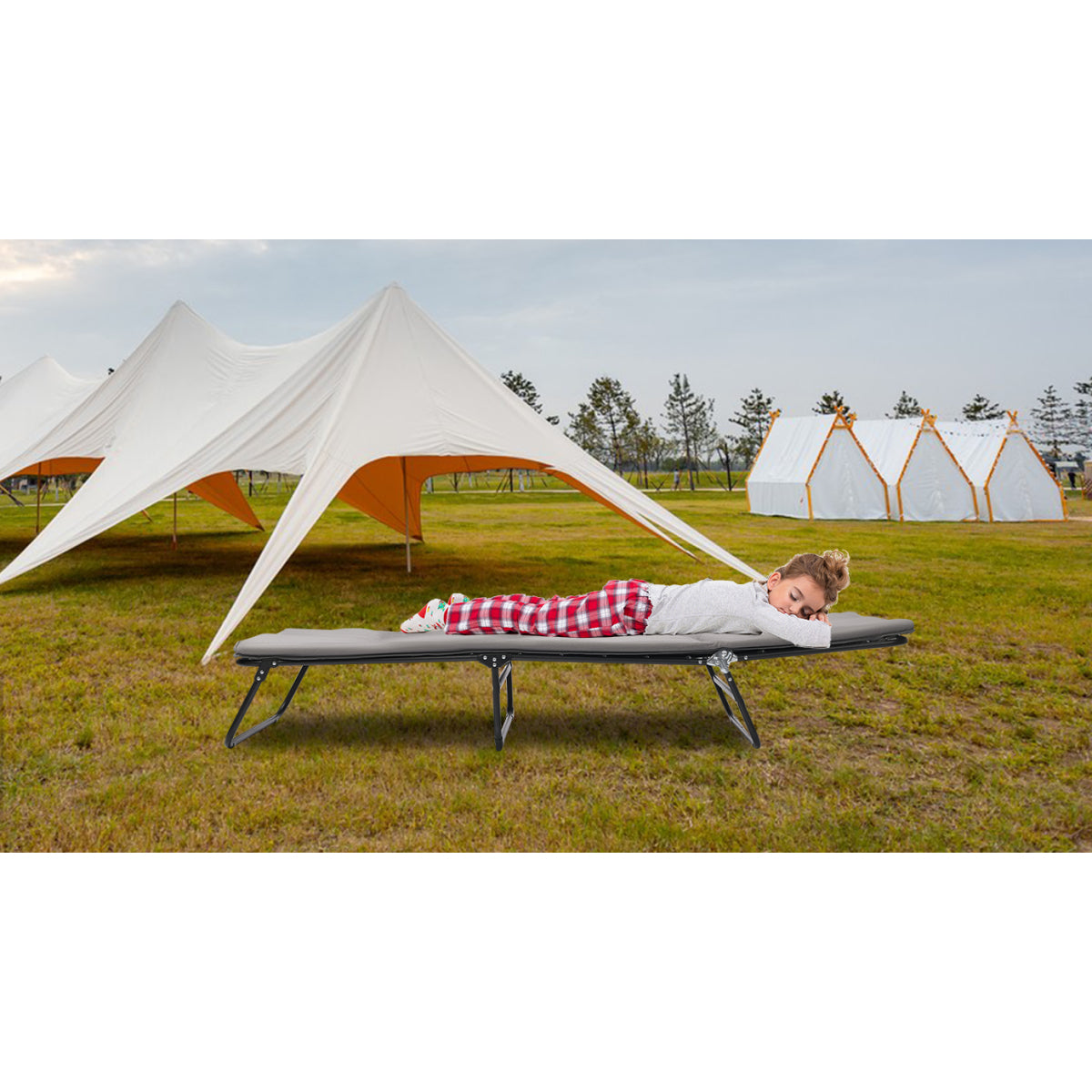 Folding Camping Cot for Adults,  5-Angle Adjustable Camping Cot Heavy Duty Outdoor Bed with Carry Bag,1200 D Layer Oxford Travel Camp Cots