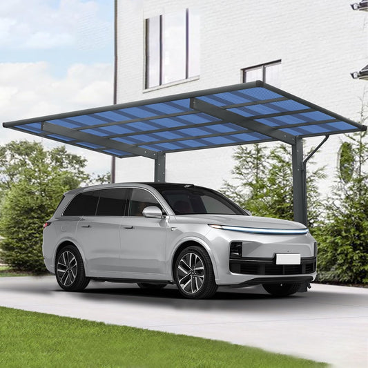 Outdoor Carport, 17.44FT*9FT Single Carport Aluminum Metal Frame and Polycarbonate Panels Car Port for Outdoor Driveway Car, Truck (Black)