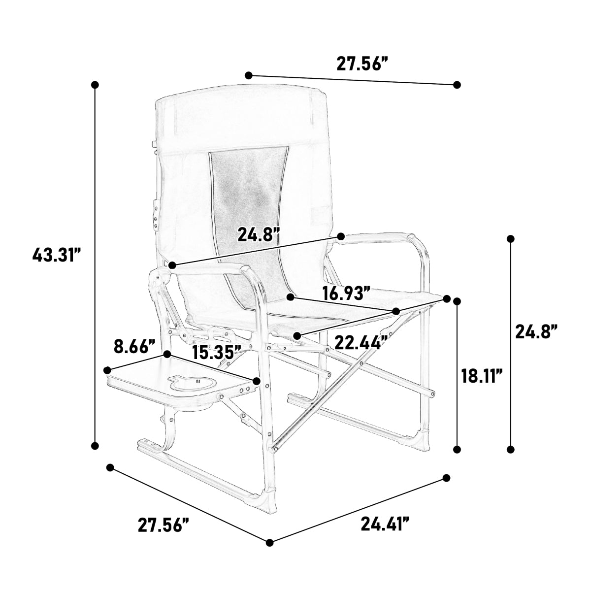 Camping Directors Chair, Heavy Duty,Oversized Portable Folding Chair with Side Table, Pocket for Beach, Fishing,Trip,Picnic,Lawn 
Grey