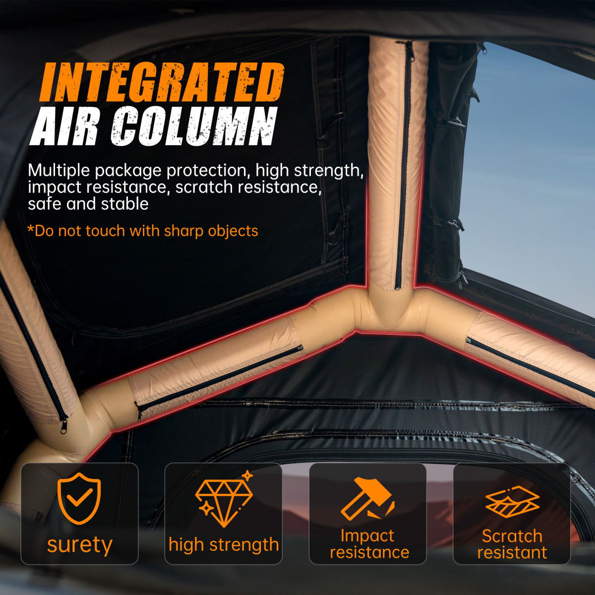 Foldable 2-3 People Amphibious Inflatable Car Roof Top Tent for camping Outdoor Glamping Camping Tent for SUV,Truck( Without Ladder, Two-tone Style, Khaki & Black)