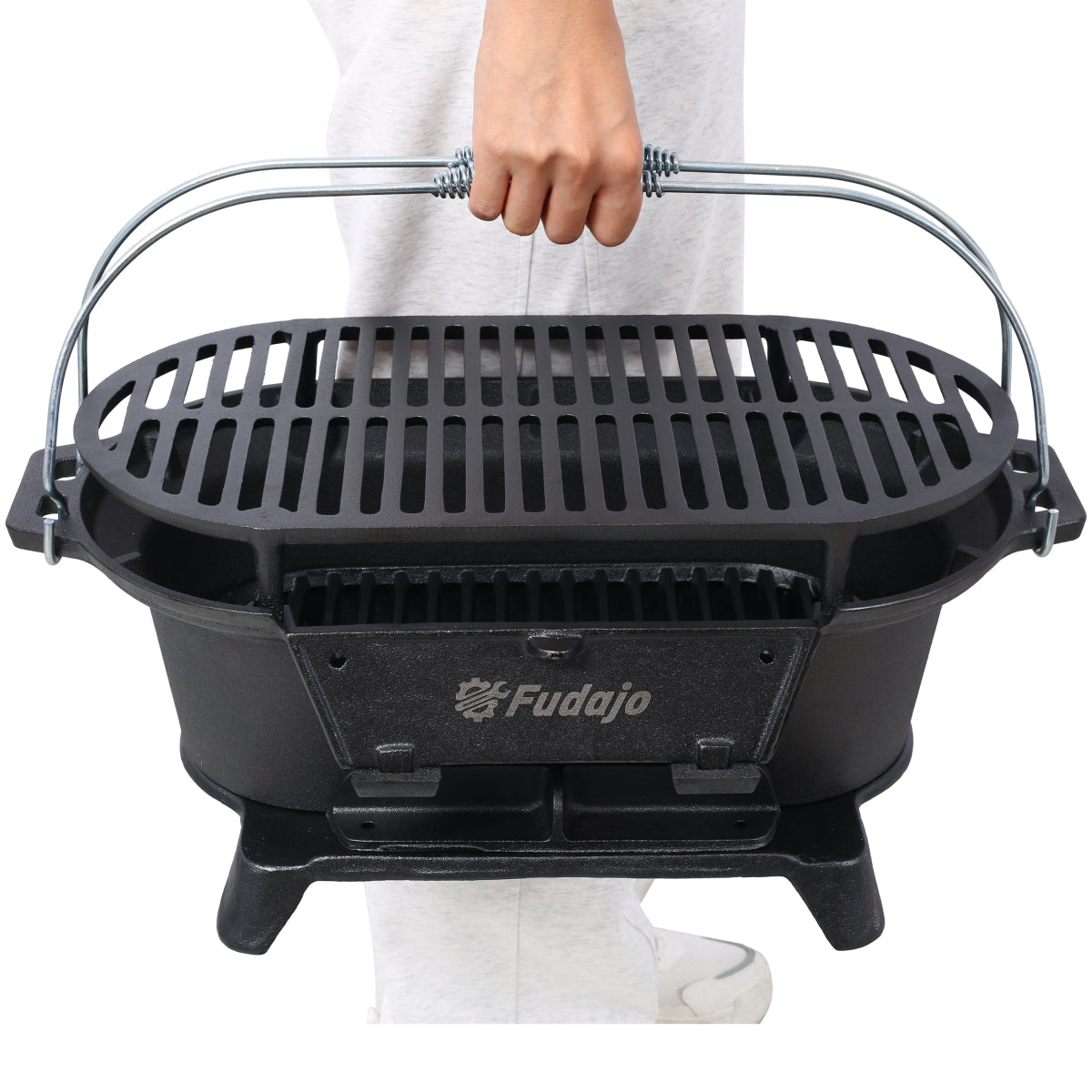 Oval Cast Iron Grill Outdoor, Portable Charcoal Grill and Tabletop Cast Iron Skillet - 100% Cast Iron, Enameled, Durable, Small Charcoal Grill, Camping Stove, Hibachi Grill